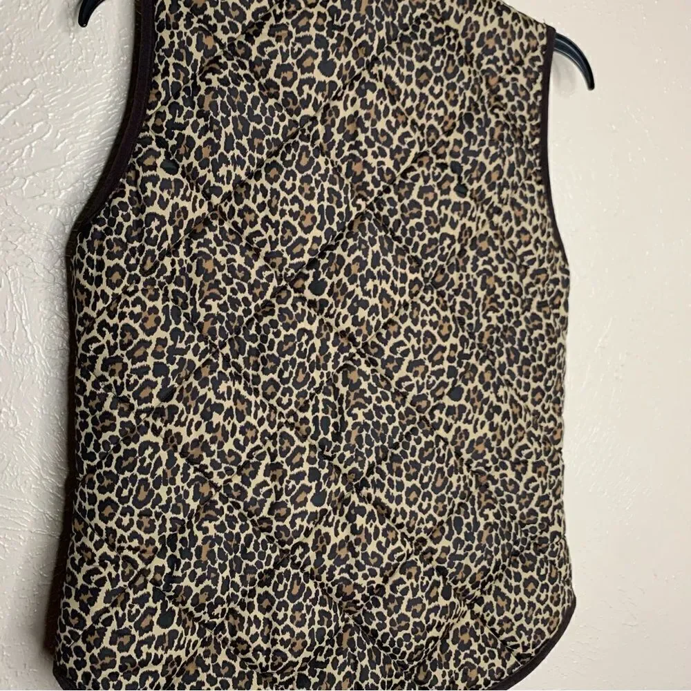 J.crew quilted puffer vest zip up leopard brown‎